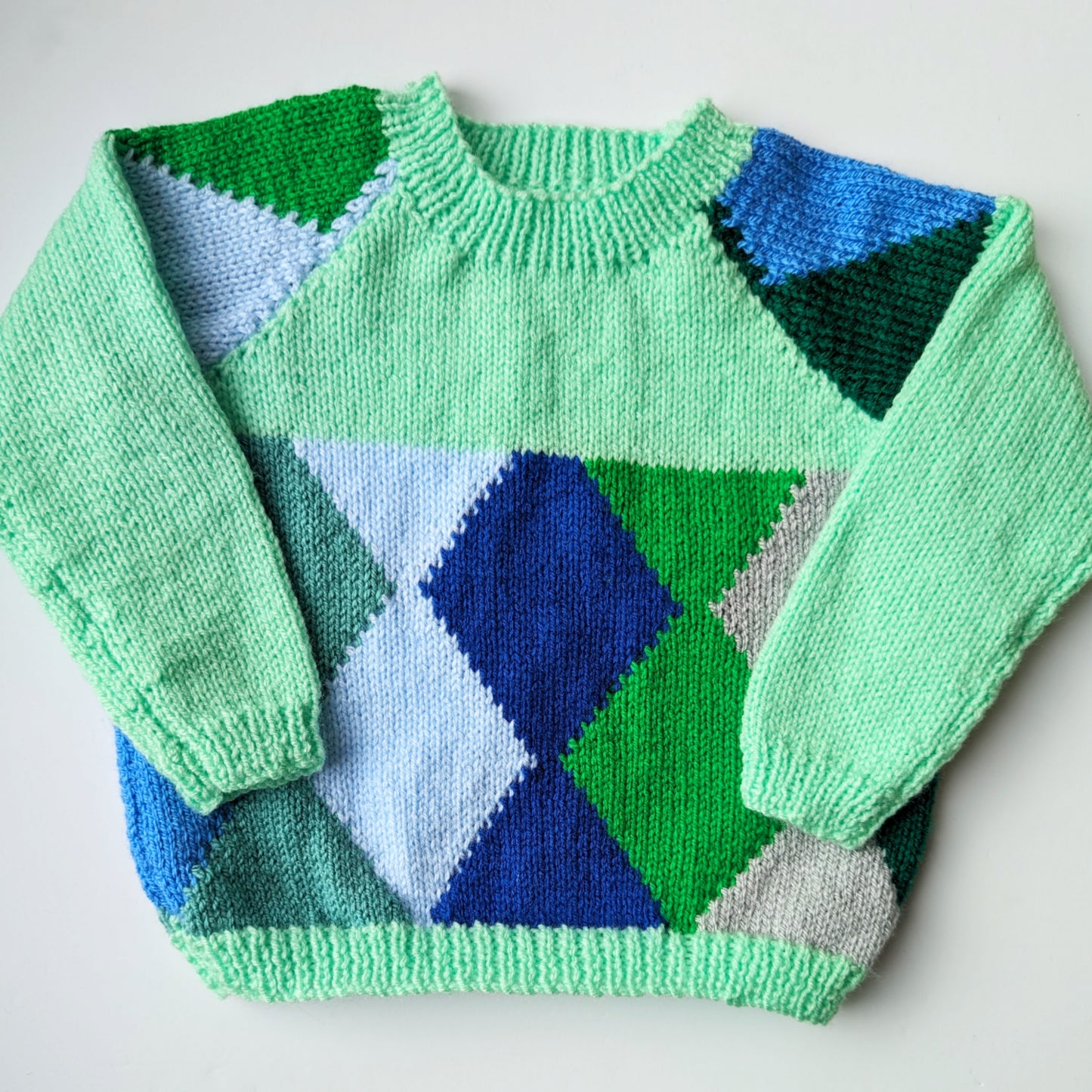 Green & Blue Pattern Jumper 2-3 years